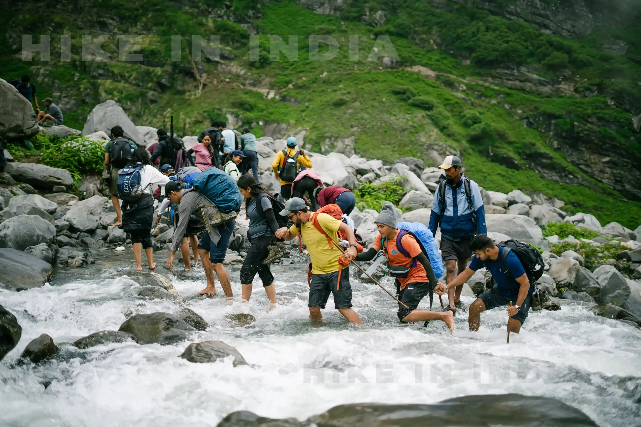 First Group River Crossing at Hampta Pass Trek